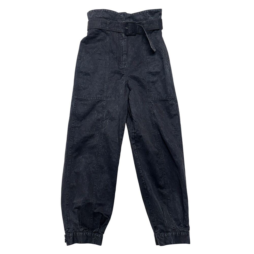 & Other Stories Paperbag Jean Womens 2 Black Denim Belted High Rise Tapered Crop
